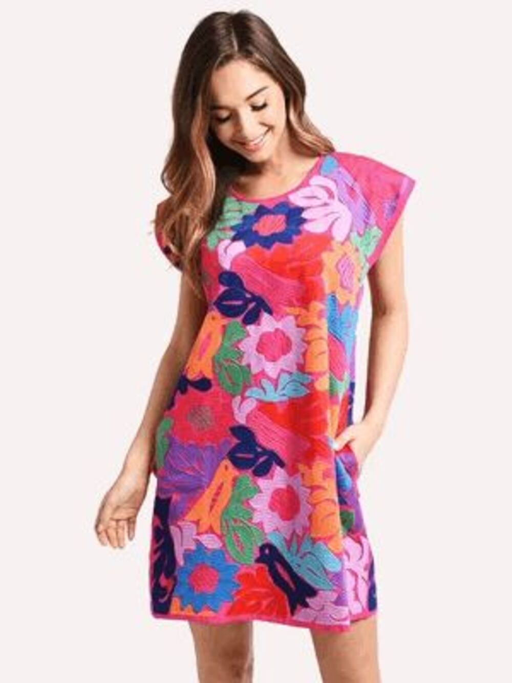 J. Marie Floral Print Short Sleeve Maya Mini Shift Dress Women's Size Large